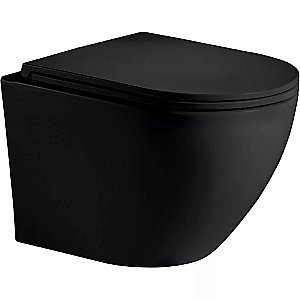 Унитаз с инсталляцией BAMBERG 525+MERZBACH 043 MT-BL+BAMBERG CR черный матовый/кнопка хром, безободковый, с крышкой микролифт, слив торнадо купить в интернет-магазине Sanbest