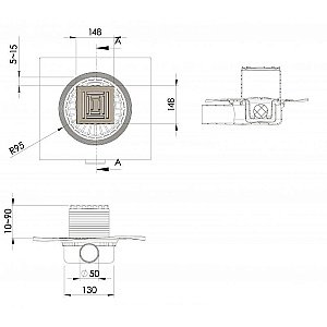 Душевой трап боковой Berges Zentrum Uno 15х15 090372 матовый хром купить в интернет-магазине Sanbest