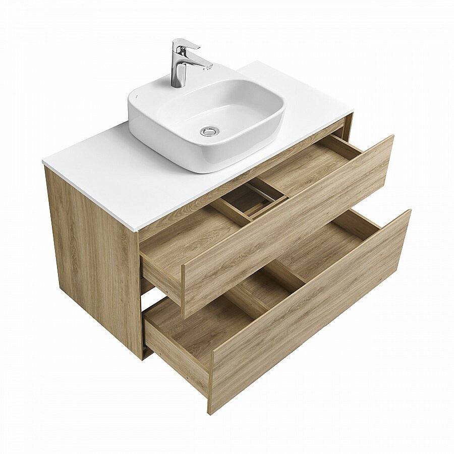 Тумба со столешницей Акватон Либерти 100 дуб эльвезия для ванной в интернет-магазине Sanbest