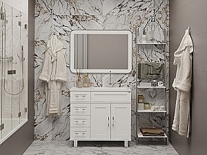 Тумба с раковиной Misty Купер - 90 П-Куп01090-0124Я белая для ванной в интернет-магазине Sanbest