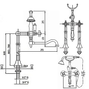 Смеситель для ванны Cezares GOLF-VDP2-02 бронза/ручка белая купить в интернет-магазине сантехники Sanbest