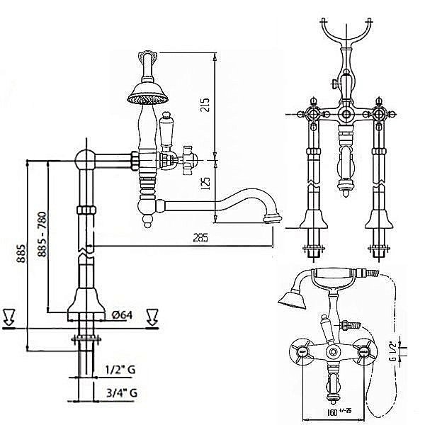 Смеситель для ванны Cezares GOLF-VDP2-02 бронза/ручка белая купить в интернет-магазине сантехники Sanbest