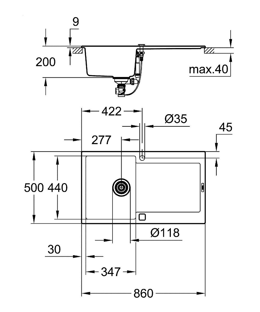 Мойка для кухни Grohe K500 Composite 31644AT0 купить в интернет-магазине сантехники Sanbest