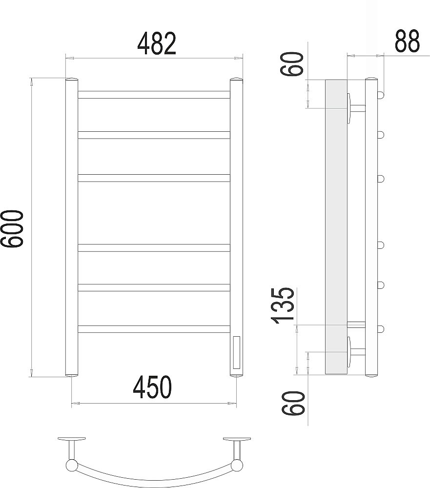 Полотенцесушитель электрический Terminus Классик П6 450х600 черный матовый купить в интернет-магазине сантехники Sanbest