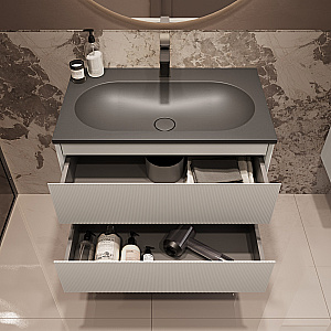 Тумба с раковиной Vincea Welle 80 VMC-2WL800MW/VCB-4H800G белая матовая/раковина серый шелк для ванной в интернет-магазине Sanbest