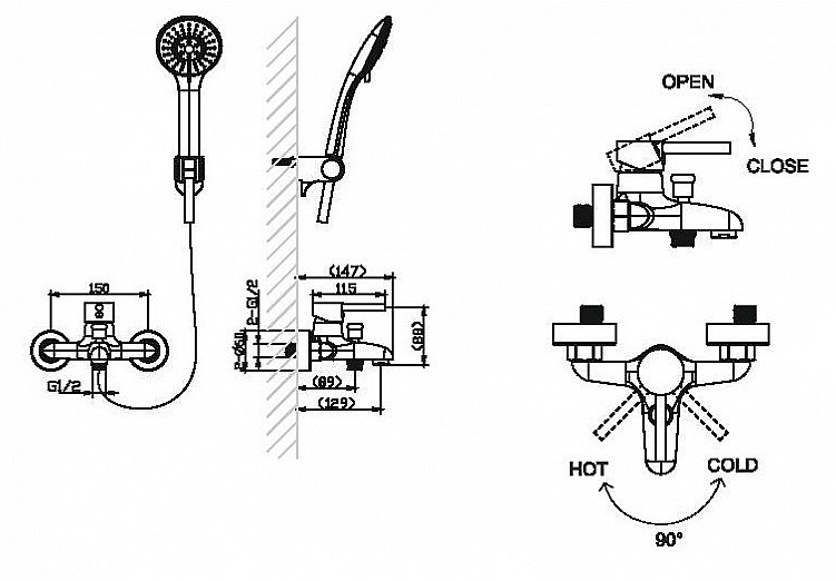 Смеситель для ванны Bravat SLIM F6332366CP-01-RUS купить в интернет-магазине сантехники Sanbest