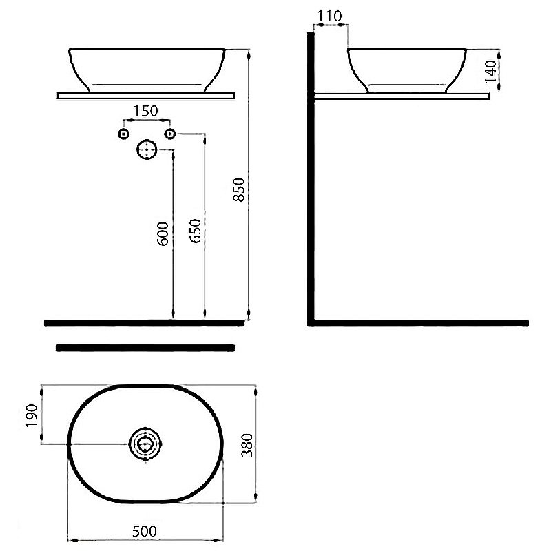 Раковина накладная Bien Motto 50 MTLG05001FD0B8000 черная матовая купить в интернет-магазине Sanbest