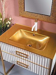 Тумба с раковиной Armadi Art Monaco 100 под моноблок белая с золотом для ванной в интернет-магазине Sanbest