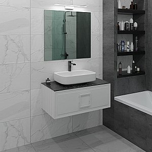 Тумба с раковиной LA FENICE Cubo Bianca 80 белая, столешница черная/ручка белая для ванной в интернет-магазине Sanbest