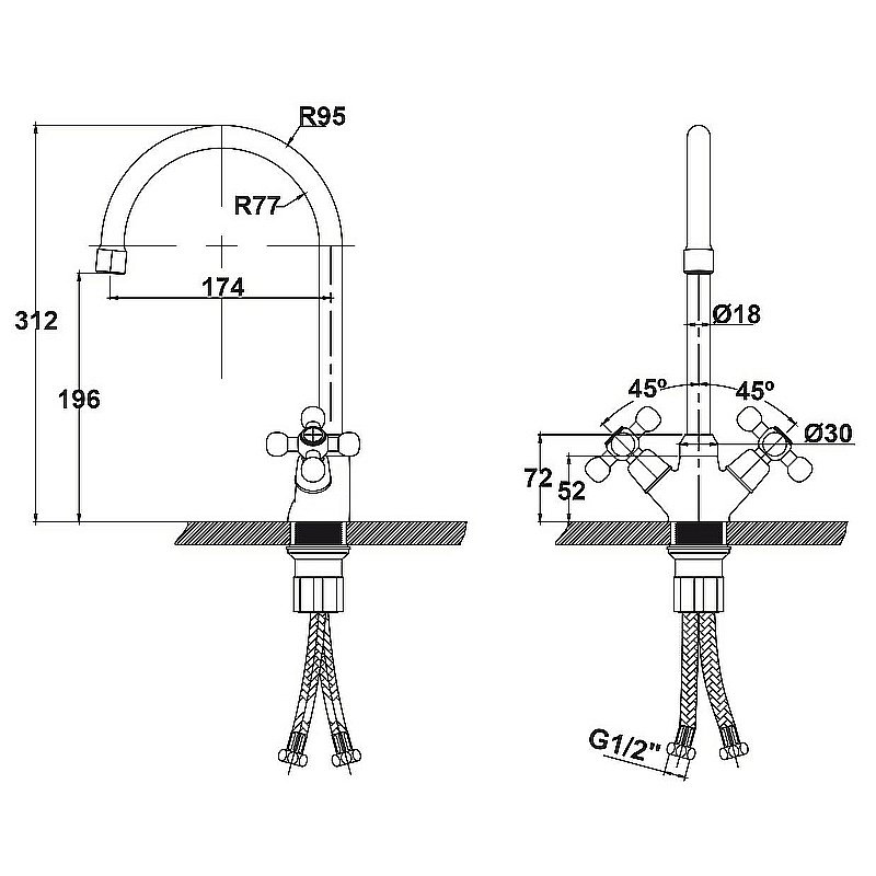 Смеситель для кухни Kaiser Carlson 11043 купить в интернет-магазине сантехники Sanbest
