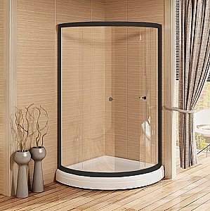 Душевой уголок Радомир Найт 100х100 с поддоном, стекло прозрачное/профиль черный купить в интернет-магазине Sanbest