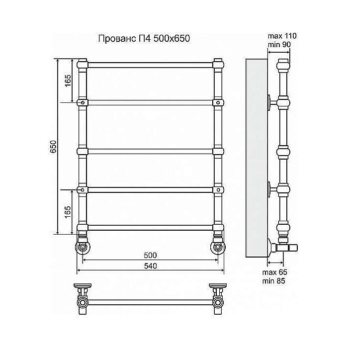 Полотенцесушитель водяной Terminus Прованс П5 500x650 купить в интернет-магазине сантехники Sanbest