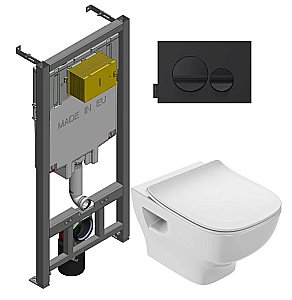 Унитаз подвесной Jacob Delafon STRUKTURA E21750RU-00 безободковый, с крышкой микролифт, с инсталляцией и черной кнопкой купить в интернет-магазине Sanbest