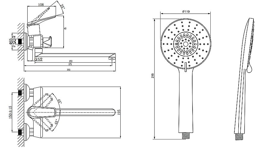 Смеситель для ванны Rush Nevis NE1735-51Black черный матовый купить в интернет-магазине сантехники Sanbest