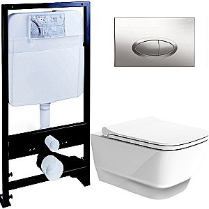 Унитаз Boheme Bello 971-W с инсталяцией и кнопкой 665-CR белый глянцевый/хром, безободковый купить в интернет-магазине Sanbest