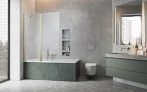 Шторка для ванны Radaway Nes Brushed Gold PND II 140 стекло прозрачное/профиль брашированное золото купить в интернет-магазине Sanbest