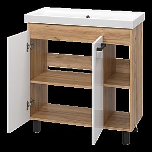 Тумба с раковиной Misty Крафт - 80 П-Кра-07080-011 белый/светлое дерево для ванной в интернет-магазине Sanbest