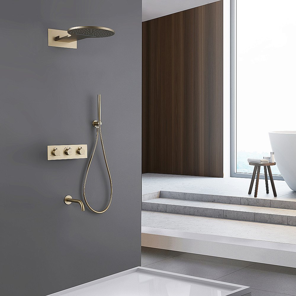 Душевая система ABBER Wasser Kreis AF8150G золото матовое купить в интернет-магазине сантехники Sanbest
