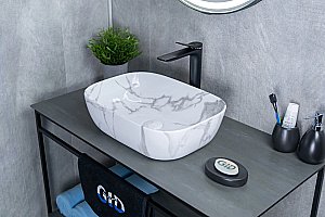 Раковина накладная Gid Geometrico 46 Mnc333C 54469 белый мрамор купить в интернет-магазине Sanbest