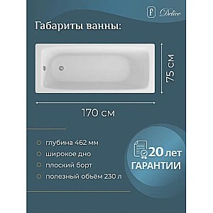Ванна чугунная Delice Biove Comfort DLR220509RB-AS 170х75 белая с черными матовыми ручками купить в интернет-магазине Sanbest