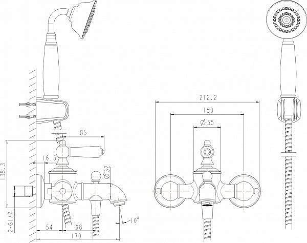 Смеситель для ванны BRAVAT Art F675109C-B купить в интернет-магазине сантехники Sanbest