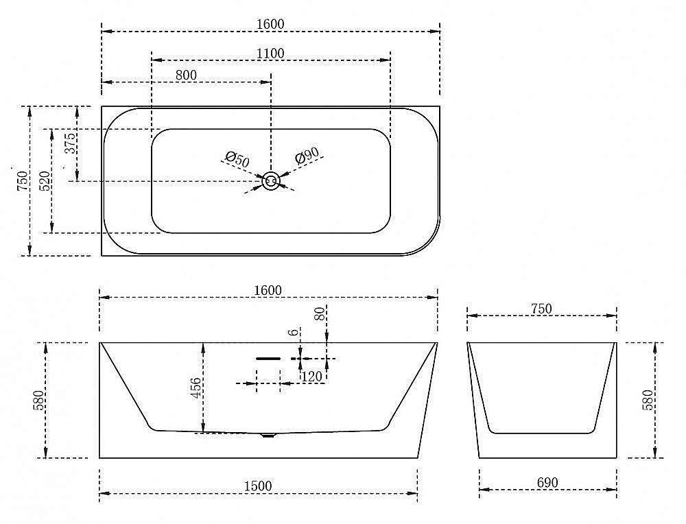 Акриловая ванна Abber AB9331-1.6 160х75 купить в интернет-магазине Sanbest