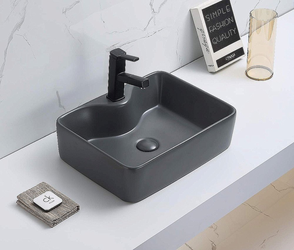 Раковина накладная CeramaLux NC 48,5 7291MDH-2 серая купить в интернет-магазине Sanbest