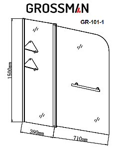 Шторка для ванны Grossman GR-101/1 110 прозрачная/хром купить в интернет-магазине Sanbest