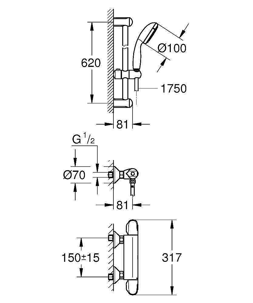 Смеситель для душа Grohe Grohtherm 1000 New 34151004 купить в интернет-магазине сантехники Sanbest