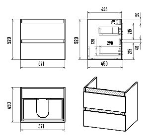 Тумба с раковиной Misty Грэй - 60 Э-Грэ-09060-011По серый для ванной в интернет-магазине Sanbest
