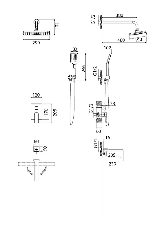 Душевая система Grossman Classic 501.K35.04.100 хром купить в интернет-магазине сантехники Sanbest