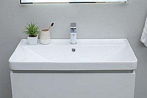 Тумба с раковиной Aquanet Вега 80 344123+301805 белая глянцевая для ванной в интернет-магазине Sanbest