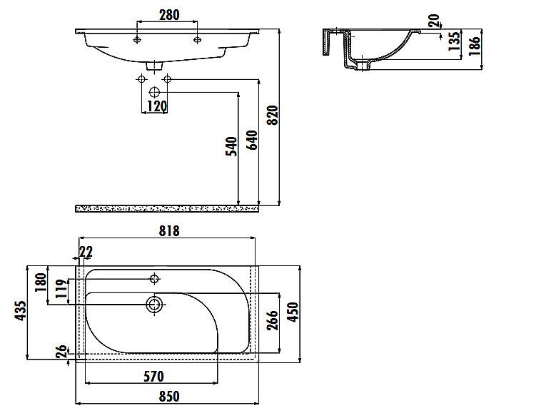 Раковина Creavit Trump 85 TP185-0000 белая купить в интернет-магазине Sanbest