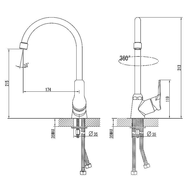 Смеситель для кухни Azario AZ-HU245897 хром купить в интернет-магазине сантехники Sanbest