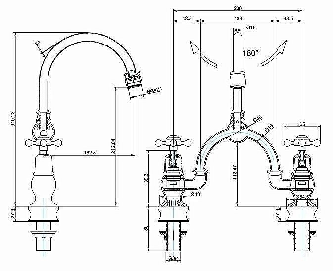 Смеситель для раковины Burlington Regent CLR28-QT+W9 купить в интернет-магазине сантехники Sanbest