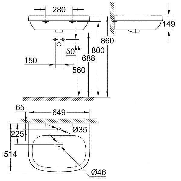 Раковина на полупьедестале Grohe Euro Ceramic 65 белая купить в интернет-магазине Sanbest