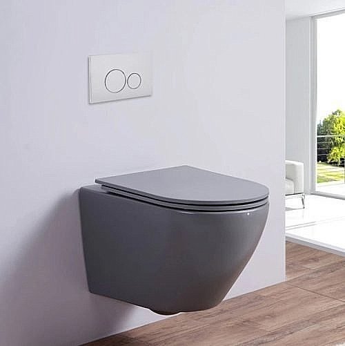 Унитаз подвесной Ceramalux 2197MG серый матовый, безободковый, с крышкой микролифт купить в интернет-магазине Sanbest