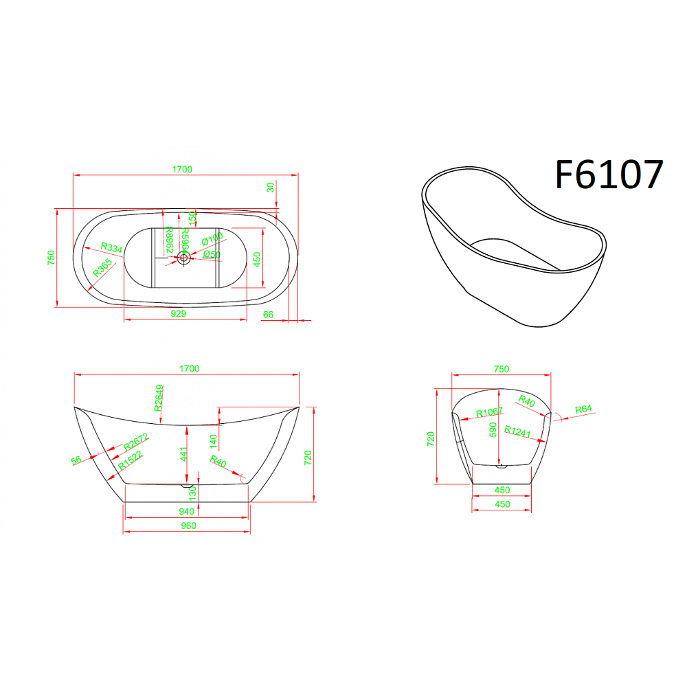 Ванна Frank 170х75 F6107 White купить в интернет-магазине Sanbest