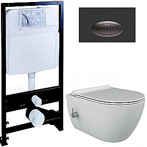 Унитаз Boheme Bianca 963-2-WM с инсталяцией и кнопкой 665-B белый матовый/черный, безободковый, с функцией биде купить в интернет-магазине Sanbest