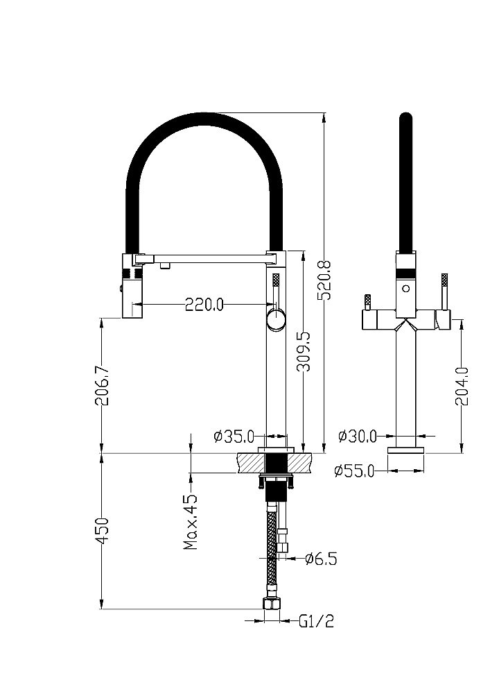 Смеситель для кухни Boheme Uno 115-B черный матовый купить в интернет-магазине сантехники Sanbest