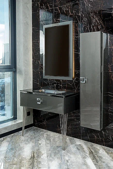 Консоль с раковиной Armadi Art LUCIDO 80 глянцевый графит для ванной в интернет-магазине сантехники Sanbest