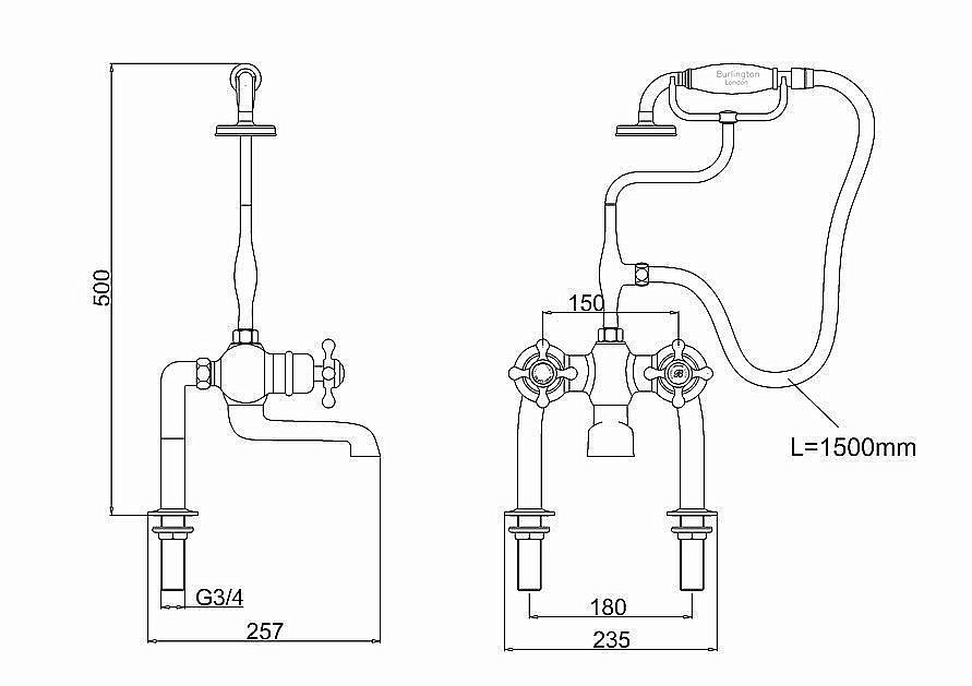 Смеситель для ванны термостатический Burlington Tay T2DB купить в интернет-магазине сантехники Sanbest