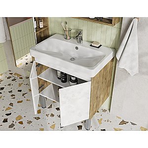 Тумба с раковиной Акватон Сканди Doors 70 белая/дуб рустикальный для ванной в интернет-магазине Sanbest