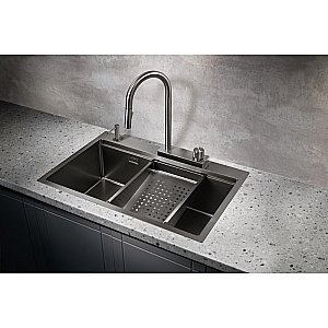 Мойка кухонная Milacio Denia 75 Steel MC.77429 вороненая сталь купить в интернет-магазине сантехники Sanbest