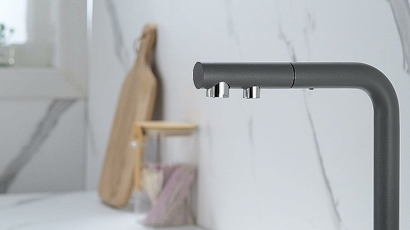 Смеситель для кухни Paulmark Serpentine Se213222-GRM серый металлик купить в интернет-магазине сантехники Sanbest