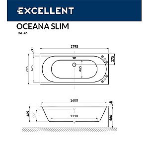 Ванна акриловая EXCELLENT Oceana Slim ULTRA WAEX.OCE18S.ULTRA.CR 180x80 белая с гидромассажем купить в интернет-магазине Sanbest
