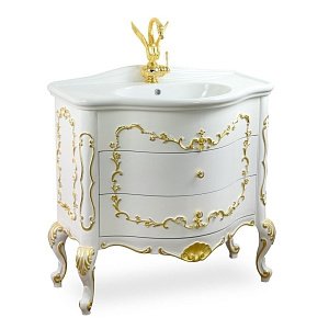 Тумба с раковиной Migliore Milady 90 белая/декор золото для ванной в интернет-магазине Sanbest