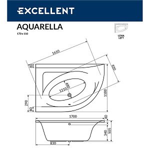Ванна акриловая  EXCELLENT Aquarella 170x110 NANO хром купить в интернет-магазине Sanbest