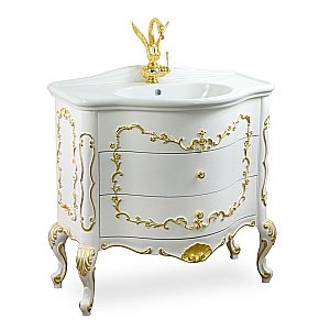 Тумба с раковиной Migliore Milady 90 белая/декор золото для ванной в интернет-магазине Sanbest