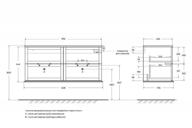 Тумба с раковиной Cezares TIFFANY 120 Grigio Nuvola для ванной в интернет-магазине Sanbest